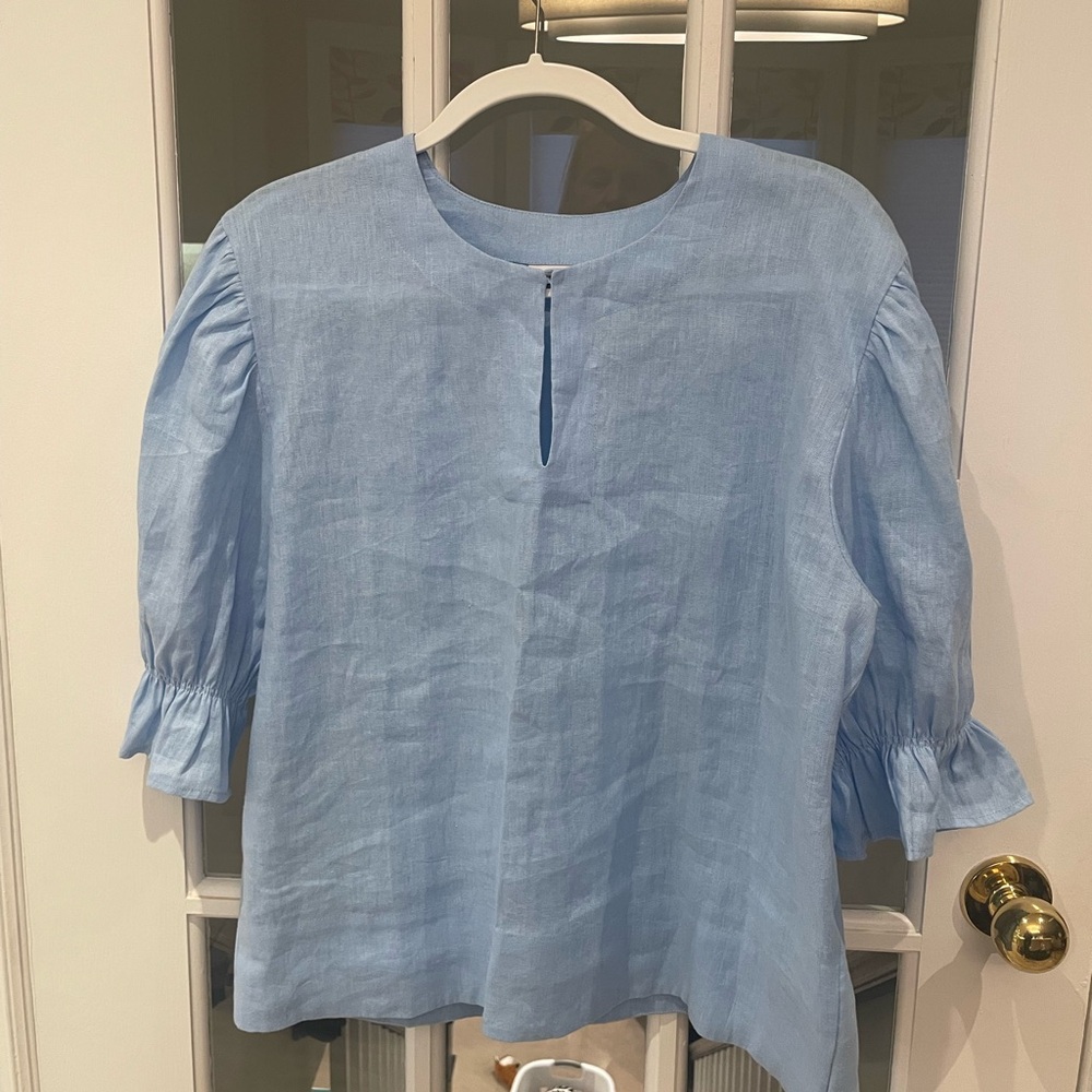 Sky Blue Women's Blouse with Ruffled Sleeves